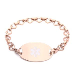 Rose Gold Mini Open Heart Strand Bracelet with Medical Tag